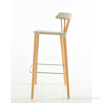 Taburete de plástico original con silla de café con piernas de madera